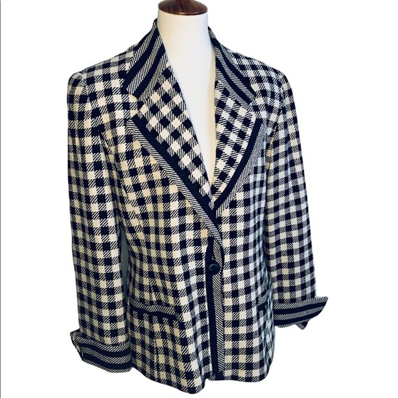Vintage Christian Dior Monochrome Gingham Silk Knit Blazer - Picture 1 of 9